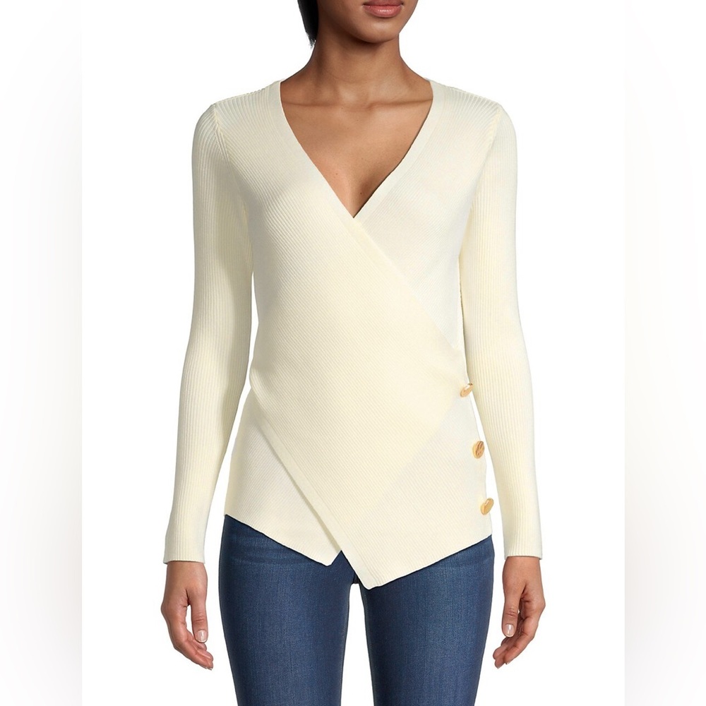 MILLY crossfront long-sleeve knit top sz S